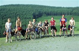 The group on the track around Llyn Brianne reservoir.  L to R Simon W, Tom, Brett, Philip, Carl, Adam, Steven, Simon B and Daniel