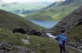 David looking back to lake Glaslyn on the final walk to the top of Snowdon