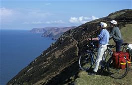 Andrew Simmons and Graham Moates admiring the view from the coast path on the way towards Woody Bay