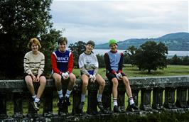 Catherine, Michael Hall, Chris Hall and Richard Van Looy outside Loch Lomond youth hostel