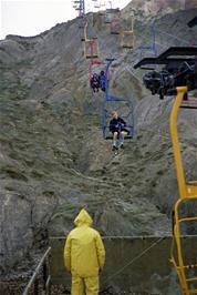 Richard Burge descends on the Alum Bay chairlift