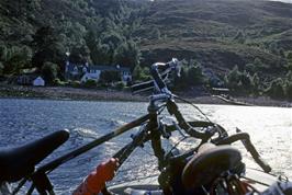 The ferry to Ullapool, looking back at the track descent to the Altnaharrie Inn