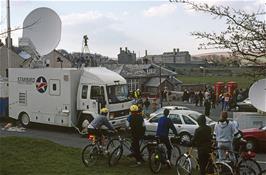 Television crews out in force at Princetown to cover the riots at Dartmoor Prison [Remastered scan, July 2019.  Kodachrome 200 film]