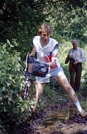 Michael, who had marshalled another section nearby, wanted to ensure Jean didn't get a picture of him getting stuck in the mud. Colin Brierly is behind.
