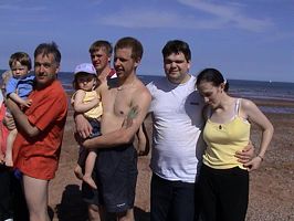 Ryan and Gavin on Goodrington Beach with some of Michael's family