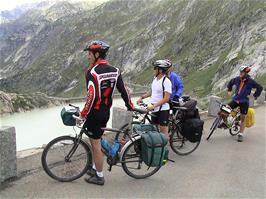 View back to the Grimsel Pass Dam (foreground) and Räterichs-bodensee, from 26.8 miles into the ride and 2049m above sea level