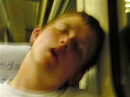 Gavin having a sleep on the late train back from Paddington to Exeter