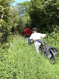 Will and Louis entering the overgrown track past Lower Reveton, Loddiswell