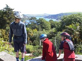 Louis, Will and Ashley enjoying the Overbecks semi-tropical gardens around Salcombe Youth Hostel