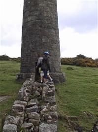 Gage and Harry explore one of the chimneys at Powdermills, 3.5 miles from Bellever