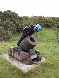 Harry Laity examines the Proving Canon at Powdermills, 3.5 miles into the ride