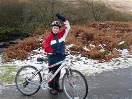 Keir with his bike on the ice