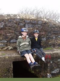 Joe and Keir on the stone bridge near Cold East Cross