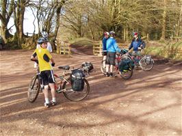 The group at Triscombe Park Gate, on the Quantocks Ridge Track, 17.6 miles into the ride