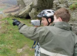 Keir does some filming with Joe at Valley of the Rocks, Lynton, 24.1 miles into the ride