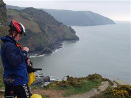 Gavin looks back from the coast path towards the impressive North Devon coastline at Woody Bay