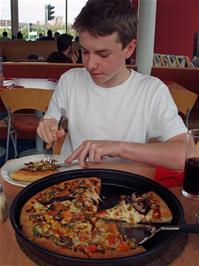 Joe enjoying well-earned refreshments at Pizza Hut, Exeter