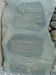 An engraved slab of slate outside Honister Slate Mine
