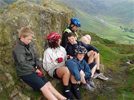 Sheltering from the wind at the top of Side Pike