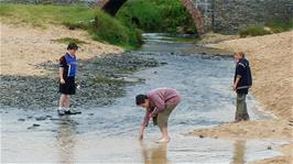 Checking out the river running into Harlyn Bay, 14.7 miles into the ride