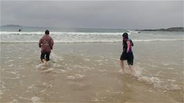 Taking the plunge at Harlyn Bay