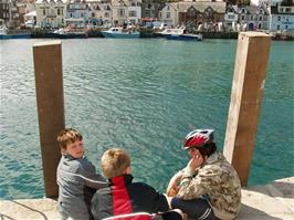 Ashley, Sam and Zac looking from East Looe to West Looe