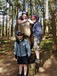 Sculptures in the woods on Horner Hill, 11.7 miles into the ride