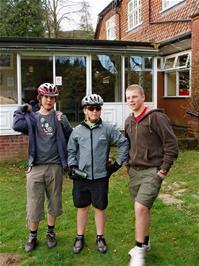 The group in the grounds of Exford Youth Hostel, with the dining room behind