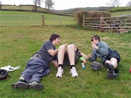 Lunch in a field off Chisland Drive, near Luccombe, 10.8 miles into the ride