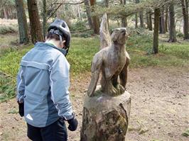 Sculptures in the woods on Horner Hill, 11.7 miles into the ride