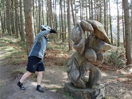 Sculptures in the woods on Horner Hill, 11.7 miles into the ride