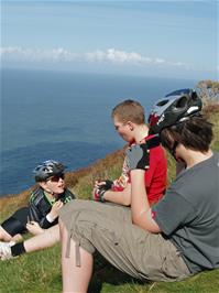 Stopping for a rest on the coast path to Woody Bay