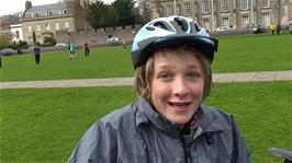 Hallam felt the Wells Cathedral clock was not really worth seeing as he chats outside