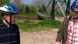 Callum and Ryan by the footbridge at Ham, on the way to the Bridgwater & Taunton Canal at Creech St Michael