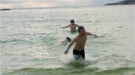 The swimmers have seen a jellyfish in the water at Achmelvich Beach