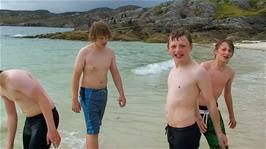 The four swimmers have left the water at Achmelvich after seeing a jellyfish!