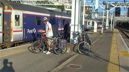 Disembarking our sleeper train at Euston Station, London