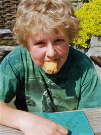 Matt Porter enjoying lunch outside the Willows & Wetlands cafe