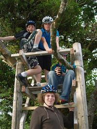 Climbing the viewing platform outside the Deer Park