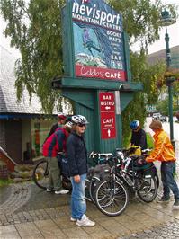 Parking the bikes outside the Nevisport shop in Fort William before going in to look at the expensive GoreTex jackets