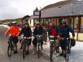 Ryan makes much of his knee pains outside the Altnacealgach Inn after a very tasty lunch