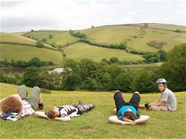 Relaxing after lunch on the Ashprington track