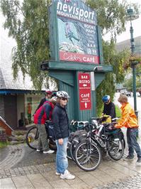 Parking the bikes outside the Nevisport shop in Fort William before going in to look at the expensive GoreTex jackets