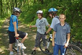 Ash, Callum, Jack and Connor on the track through Holne Woods