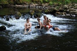 Ash, Connor, Callum and Adam enjoying the River Dart in Hembury Woods