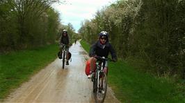 Riding along a very wet Greenway cycle path, Stratford-Upon-Avon, after a late departure from Stratford