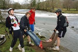 Callum O'B, Callum F, Jerry, Lawrence and Ash at Totnes weir