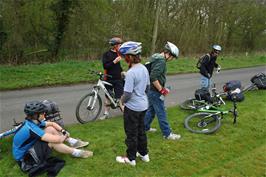 A chocolate break by the roadside at Wood Lane near Walcote,13.8 miles into the ride