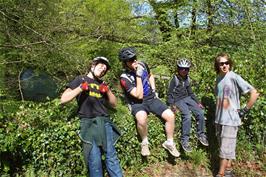 Callum, Ash, George and Jack on the bridge over the Avon near Diptford