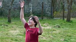 Lawrence attempts to catch the flying rocket at Old Mangotsfield station after lunch, 5.3 miles into the ride